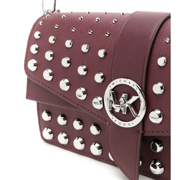 🔹️Michael Kors🔹️ Greenwich Medium MERLOT purple stud Convertible Shoulder bag - Picture 8 of 10